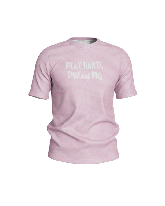 Children's sports shirt Play hard, dream big - pink (unisex)