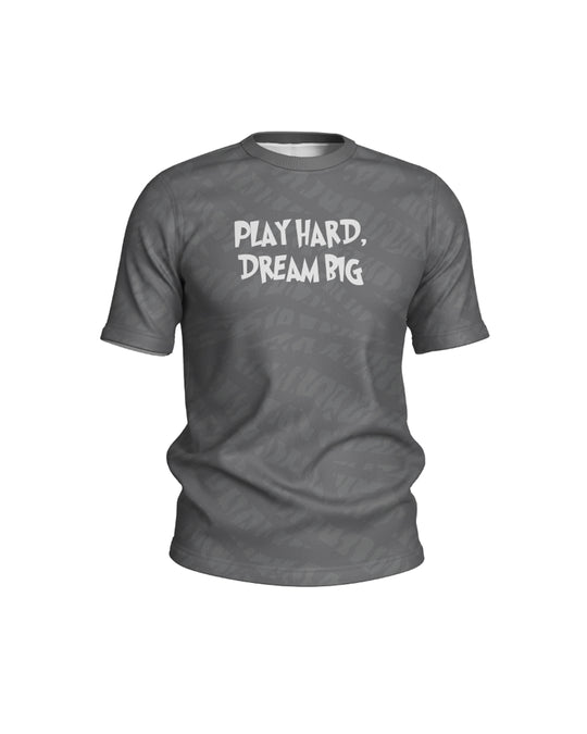 Children's sports shirt Play hard, dream big - gray (unisex)